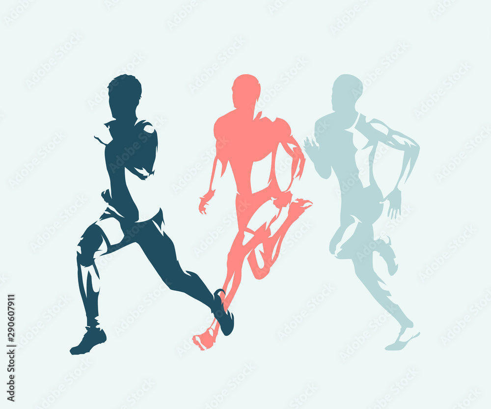 Runner, side view isolated vector ink drawing, abstract silhouette of running man