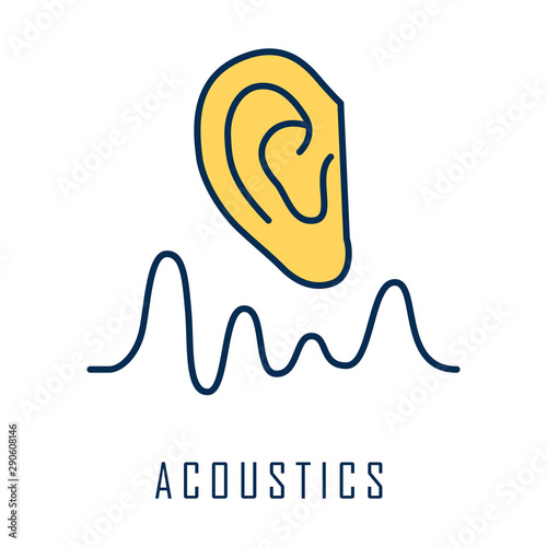 Acoustics color icon. Sound transmission and hearing effect. Physics branch. Soundwave frequency, waveform generation. Studying mechanical waves and signals. Isolated vector illustration