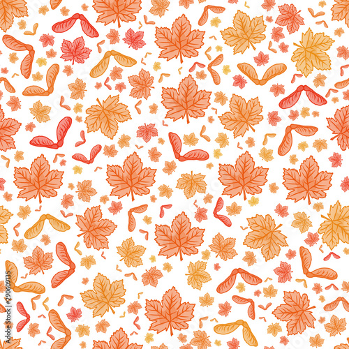 Wallpaper Mural autumn themed modern sycamore leaf and seeds repeating modern pattern design in brown and yellow colors Torontodigital.ca