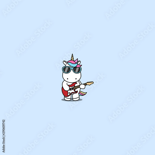 Cute unicorn rocker playing guitar, vector illustration