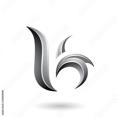 Grey Glossy Leaf Shaped Letter B or K Illustration