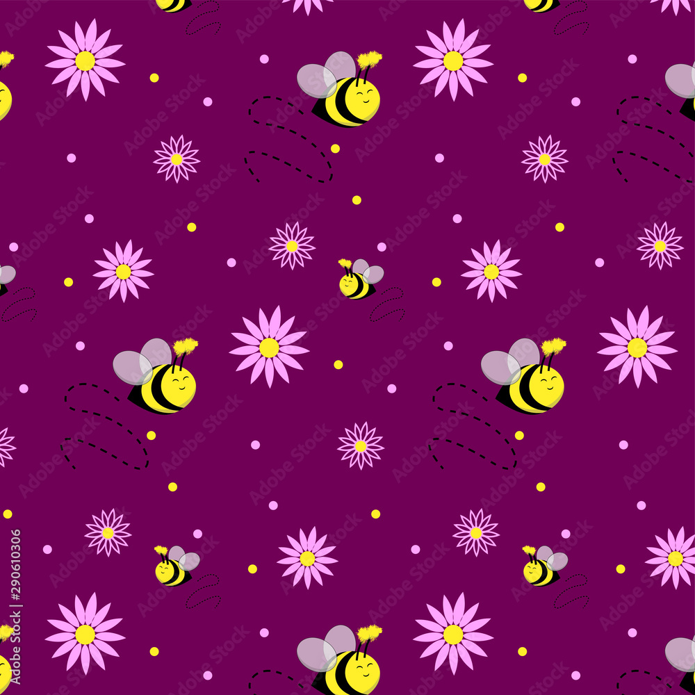 Cute Floral Buzzing Bee Repeat Pattern Cute Floral Buzzing Bee Repeat Pattern