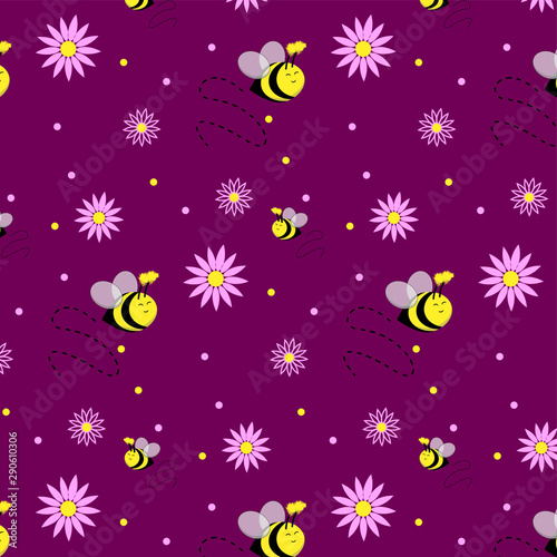 Cute Floral Buzzing Bee Repeat Pattern