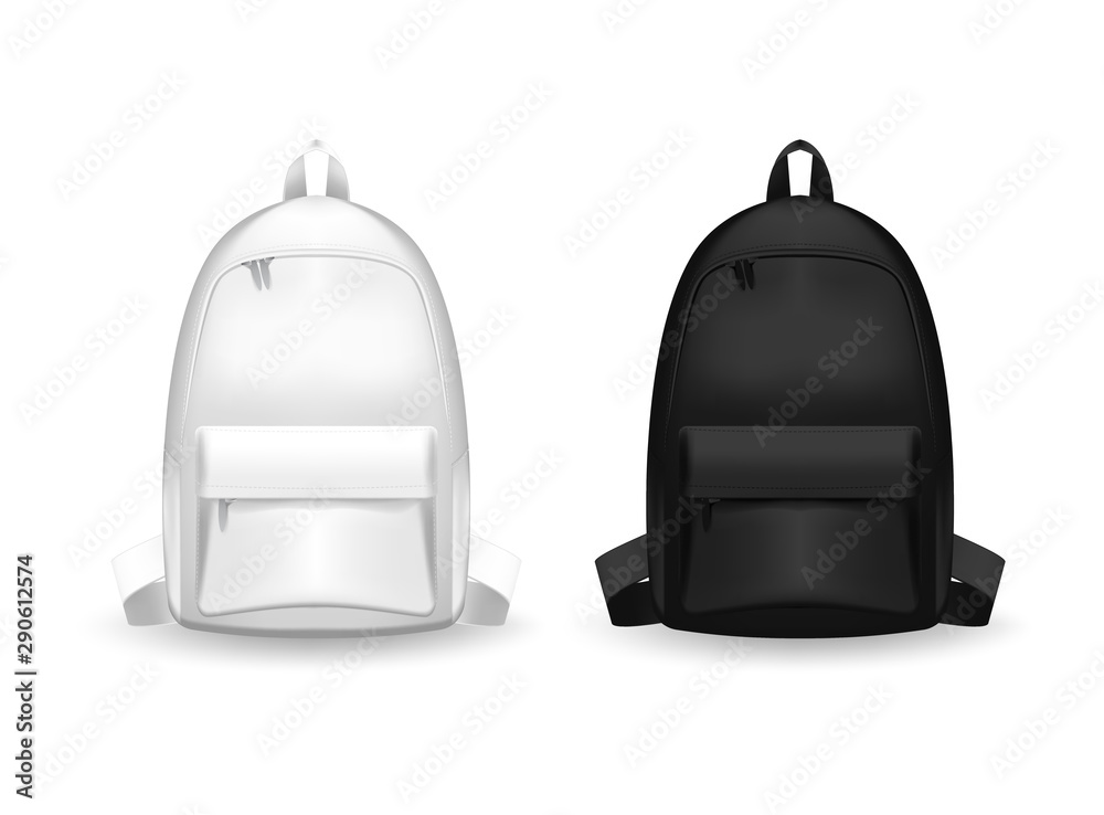 Realistic Detailed 3d Black and white Blank School Backpack. Empty Realistic Detailed 3d Black and white Blank School Backpack. Empty