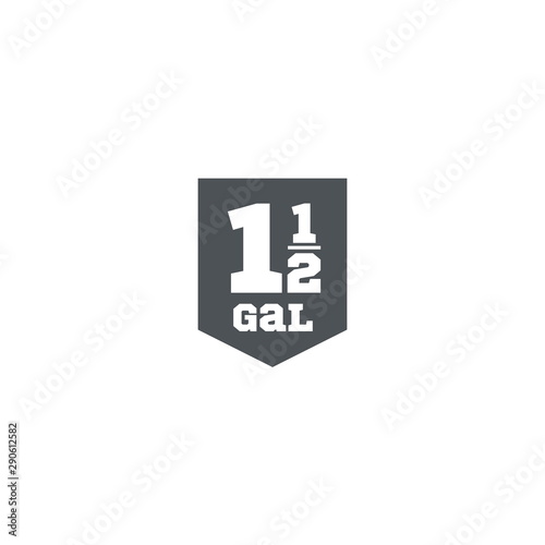 1.5 gal sign (mark) estimated volumes gallons. Vector symbol pac