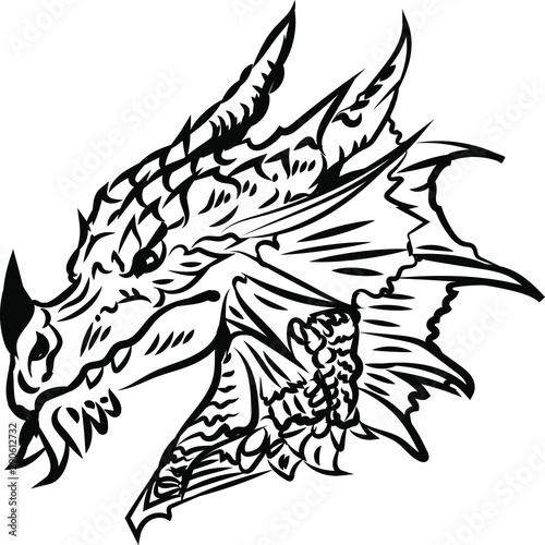 Logo vector head of a dragon illustration  logotype  print  emblem design on a white background. game art digital line tribal tattoo