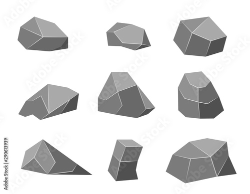 Rock stone set cartoon. Stones and rocks in isometric 3d. Vector illustration.