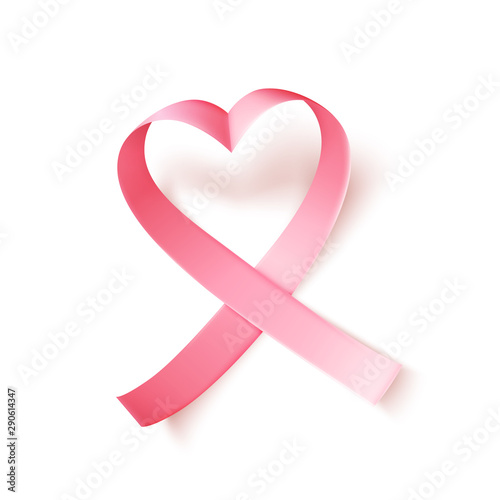 Satin pink ribbon. Realistic medical symbol for national breast cancer awareness month in october. Vector.