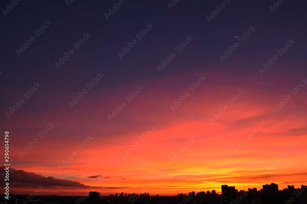 Sunset city silhouette in Curitiba Brasil