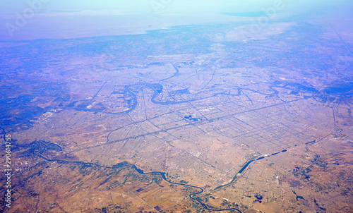 Aerial view of Baghdad, the capital of Iraq located along the Tigris River