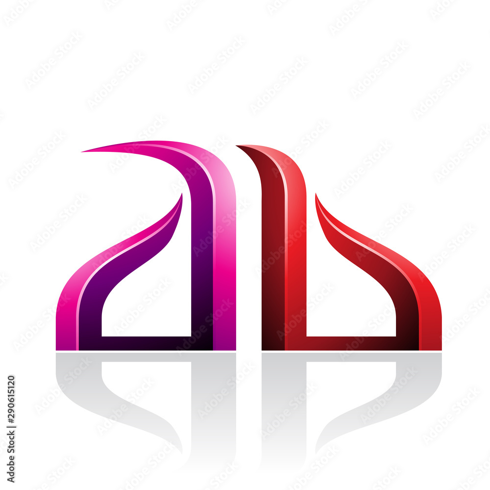 Magenta and Red Bow-like Embossed Letters of A and B Illustration