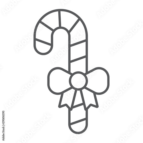 Christmas candies thin line icon, christmas and sweets, candy cane sign, vector graphics, a linear pattern on a white background.