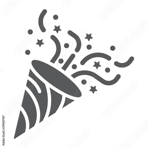 Confetti popper glyph icon, party and decor, party hat sign, vector graphics, a solid pattern on a white background.