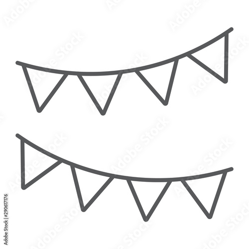 Holiday flags garland thin line icon, party and decoration, paper garland sign, vector graphics, a linear pattern on a white background,