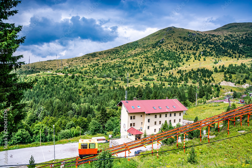 Brezovica, Kosovo - July 28, 2019. Ski resort in summer - old funicular Brezovica, Kosovo - July 28, 2019. Ski resort in summer - old funicular