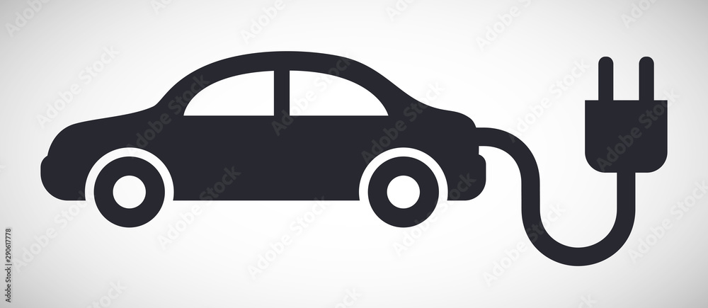Electric car with plug sideview symbol Electric car with plug sideview symbol