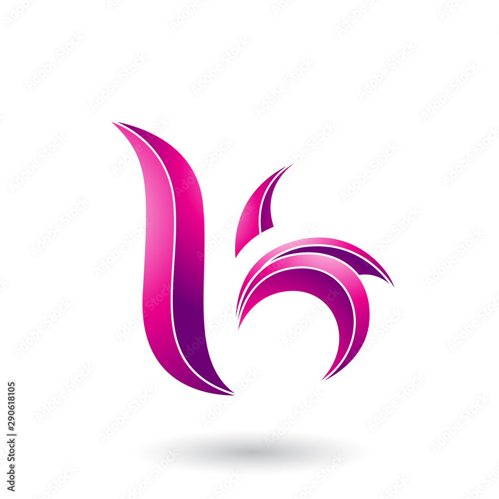 Magenta Striped Leaf Shaped Letter B or K Illustration Magenta Striped Leaf Shaped Letter B or K Illustration