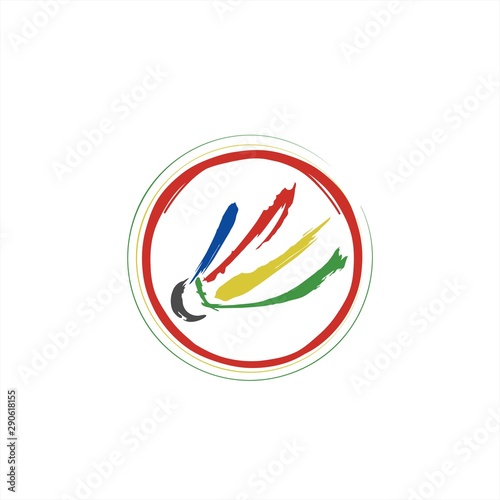 colorful shuttlecock paint brush for team sport or badminton competition logo and icon