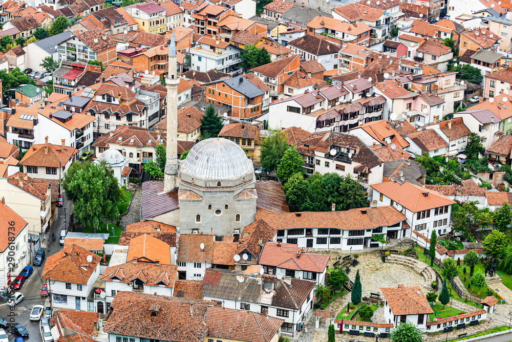 Prizren, Kosovo - July 29, 2019. Detail of houses of center