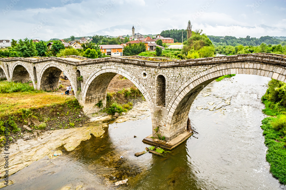 Old ottoman Terzijski Bridge over river Erenik near village Bistrazin in Kosovo