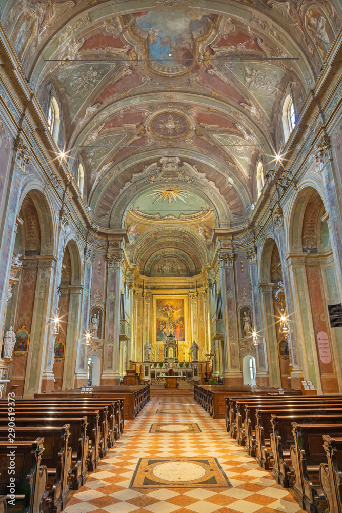 RIVA DEL GARDA, ITALY - JUNE 13, 2019: The nave of church Chiesa di Santa Maria Assunta.