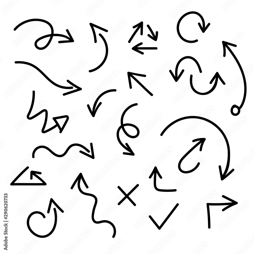 Collection of hand drawn doodle arrows, set arrows Collection of hand drawn doodle arrows, set arrows