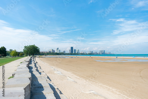 Montrose Beach in Uptown Chicago during the Summer with the Edgewater Skyline