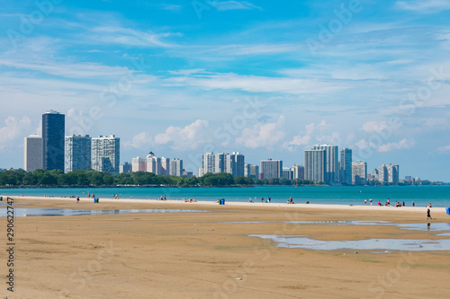 Montrose Beach in Uptown Chicago during the Summer with the Edgewater Skyline