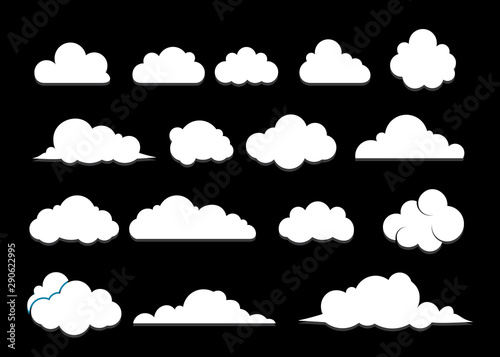 Cloud set vector icons isolated over black background,