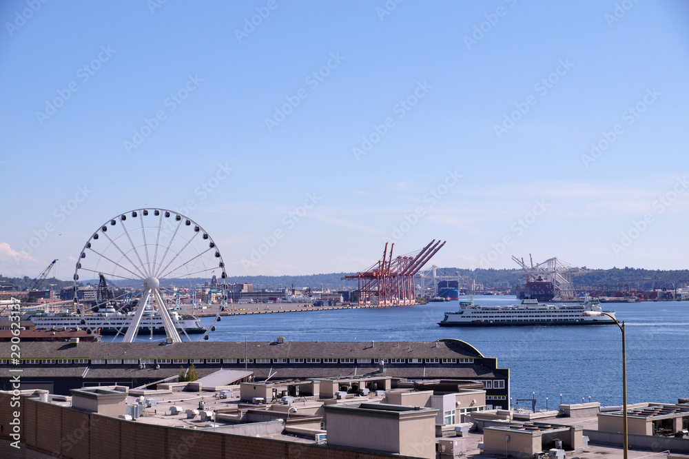 Seattle waterfront and port panorama. Washington state.