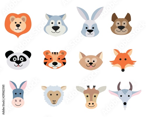Fototapeta Naklejka Na Ścianę i Meble -  Cute animal faces icon logo