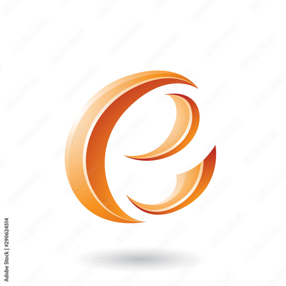 Orange Glossy Crescent Shape Letter E Illustration