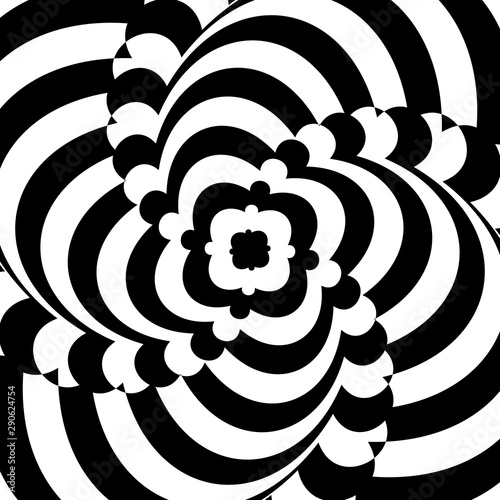 Abstract optical illusion background vector design. Psychedelic striped black and white backdrop. Hypnotic pattern.