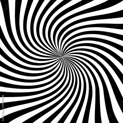 Abstract optical illusion twisted background vector design. Psychedelic striped black and white backdrop. Hypnotic pattern.
