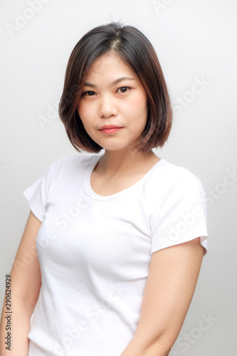 Healthy asian women smiling on white background