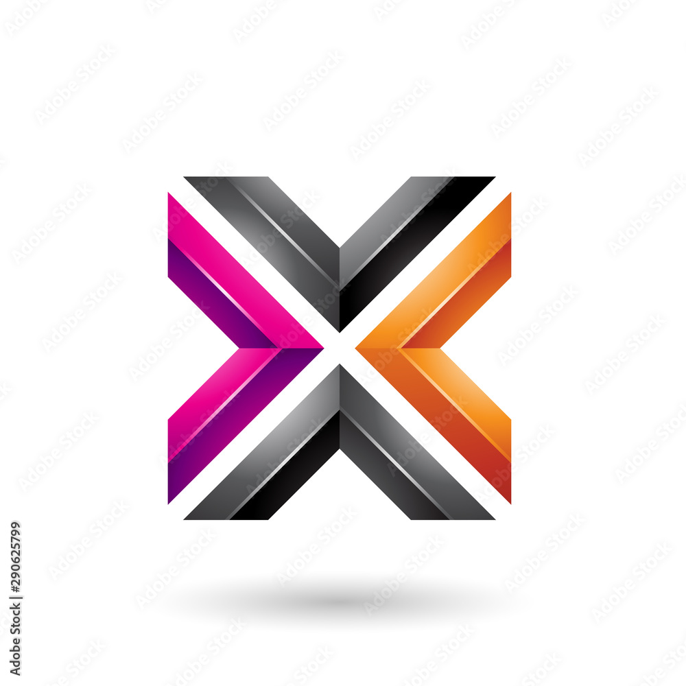Orange Magenta and Black Square Shaped Letter X Illustration