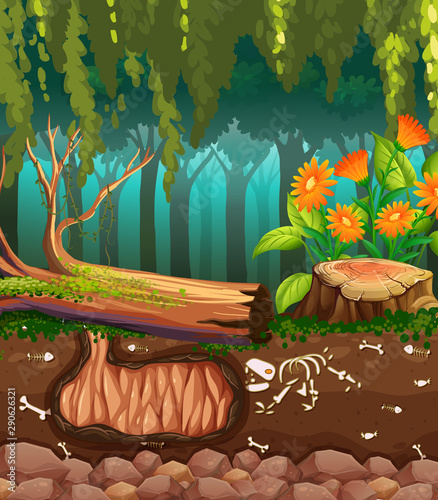 Nature scene with animal bones underground