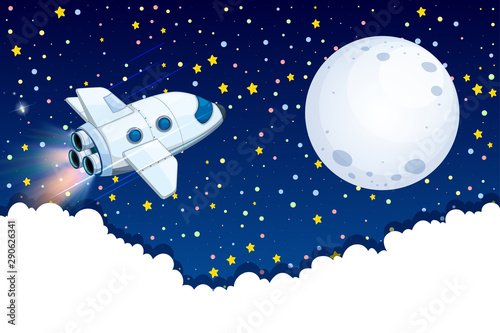 Spaceship flying to the moon