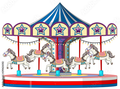 Carousel with white horse on white background
