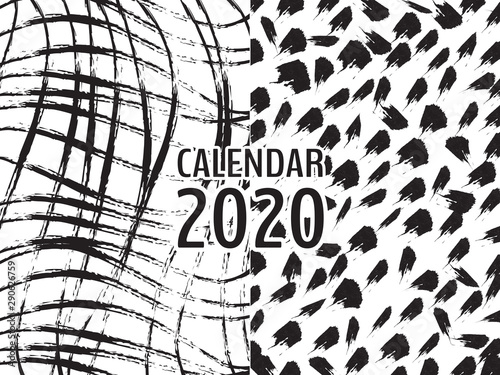 Cover Desk Calendar 2020 template vector, Black memphis style background photo