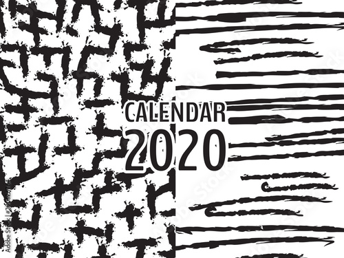 Cover Desk Calendar 2020 template vector, Black memphis style background photo