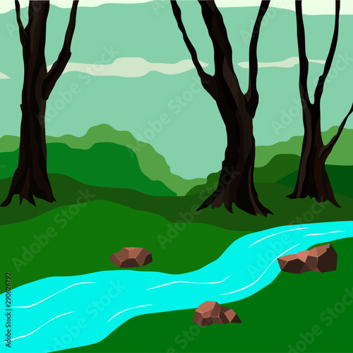 forest landscape with river  trees