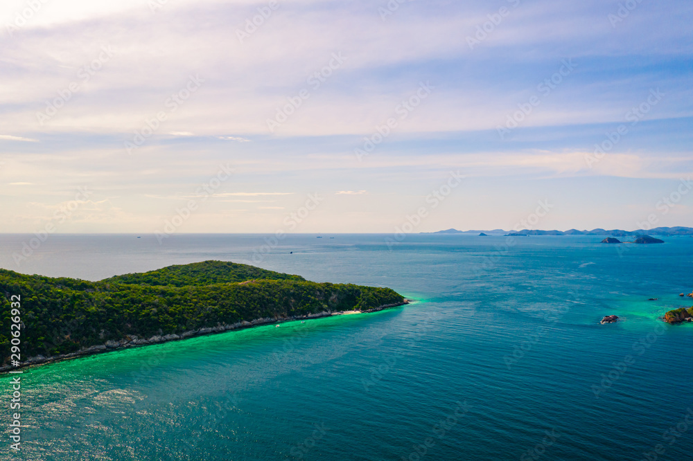 Aerial view of beautiful island with blue ocean in Sattahip, Thailand