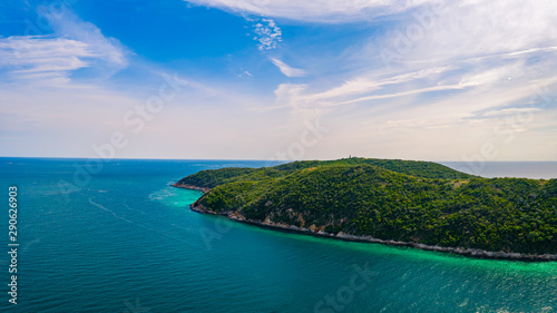 Fototapeta Naklejka Na Ścianę i Meble -  Aerial panorama view of beautiful island with blue ocean in Sattahip, Thailand