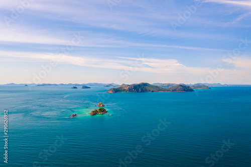 Fototapeta Naklejka Na Ścianę i Meble -  Aerial view of beautiful island with blue ocean in Sattahip, Thailand