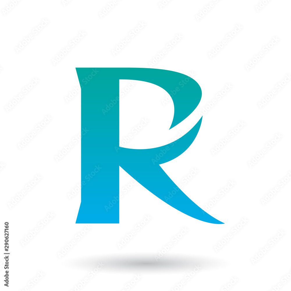 Persian Green and Blue Gradient R with a Spiky Tail Illustration