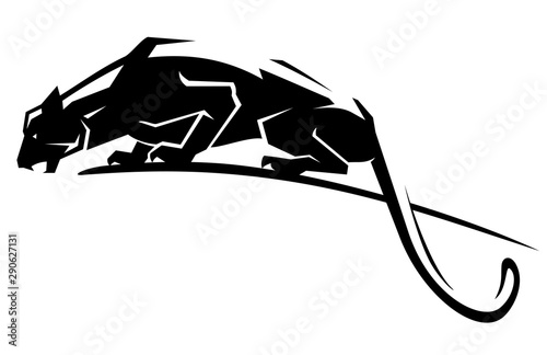 Black Jaguar Crouching, Predator Animal