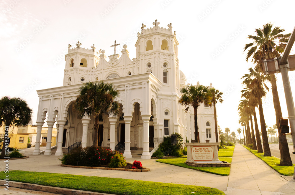 Morning light on historic church on Galveston Island, Texas.
