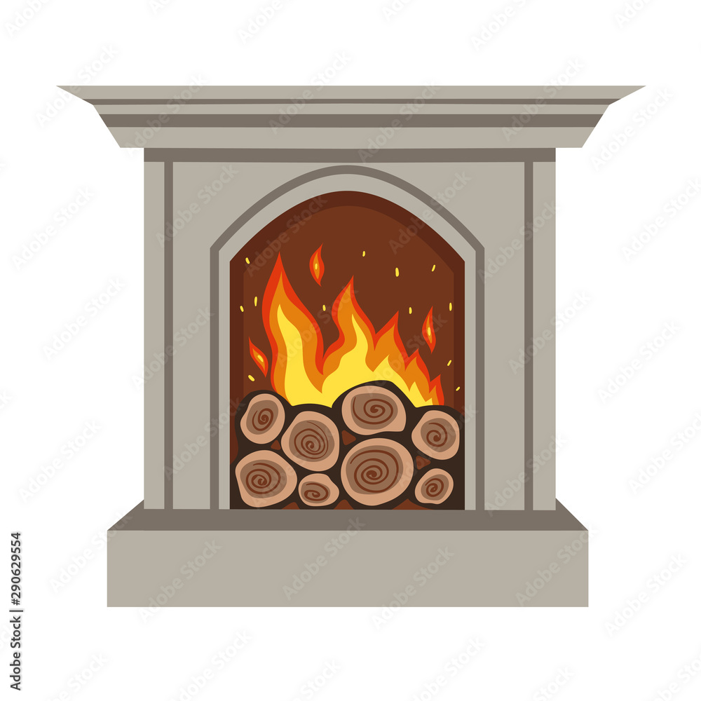 Gray burning fireplace isolated on a white background Gray burning fireplace isolated on a white background