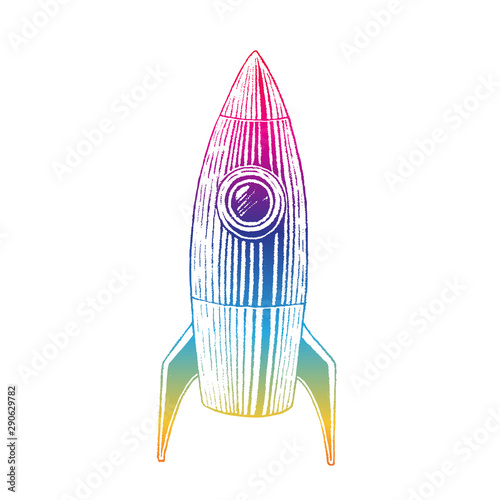 Rainbow Colored Ink Sketch of Rocket Illustration photo